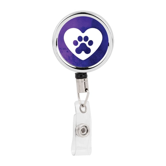 Koyal Wholesale Retractable Badge Reel Holder With Clip, Watercolor Heart Paw Pet Animal