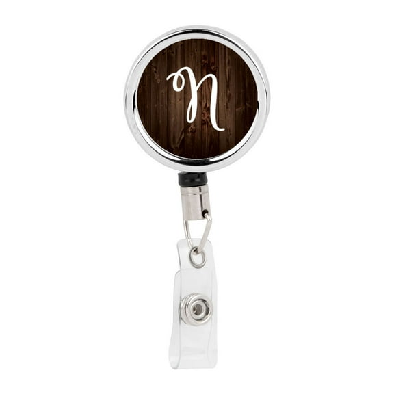 Koyal Wholesale Retractable Badge Reel Holder With Clip,  Wood Monogram N