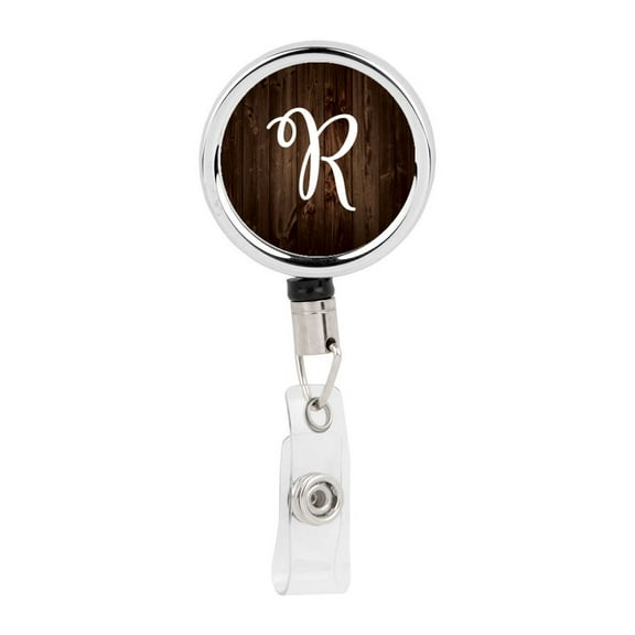 Koyal Wholesale Retractable Badge Reel Holder With Clip,  Wood Monogram R