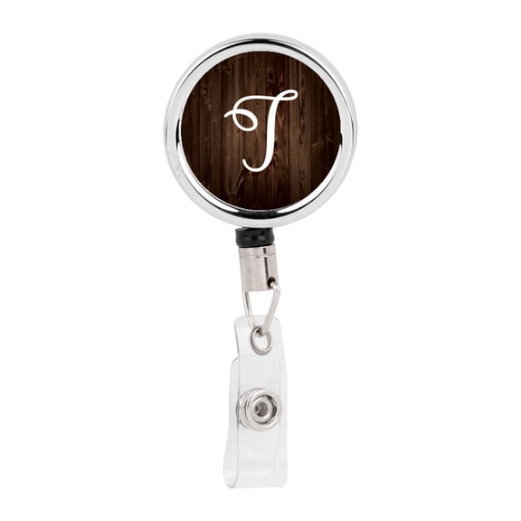 Koyal Wholesale Retractable Badge Reel Holder With Clip,  Wood Monogram T