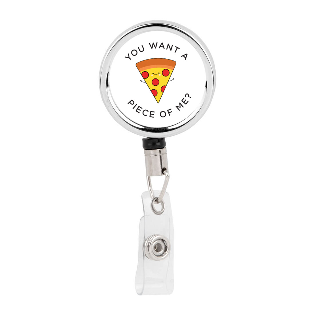 Koyal Wholesale Retractable Badge Reel Holder With Clip, You Want A Piece Of Me Pizza Slice, Funny Food Pun Anime