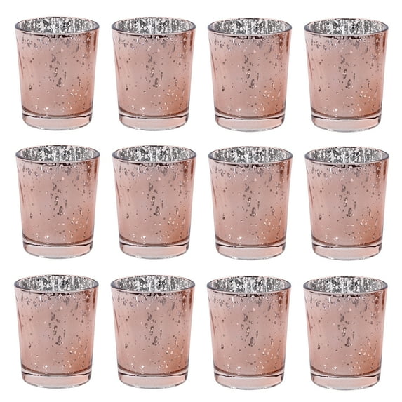 Koyal Wholesale Rose Gold Antique Votive Cups, 12 Pack Mercury Glass Candle Holders, Wedding Votive Candle Holders