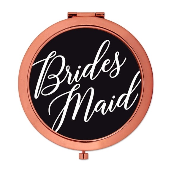 Koyal Wholesale Rose Gold Compact Mirror Bridesmaid Wedding Gift, Black, 1-Pack