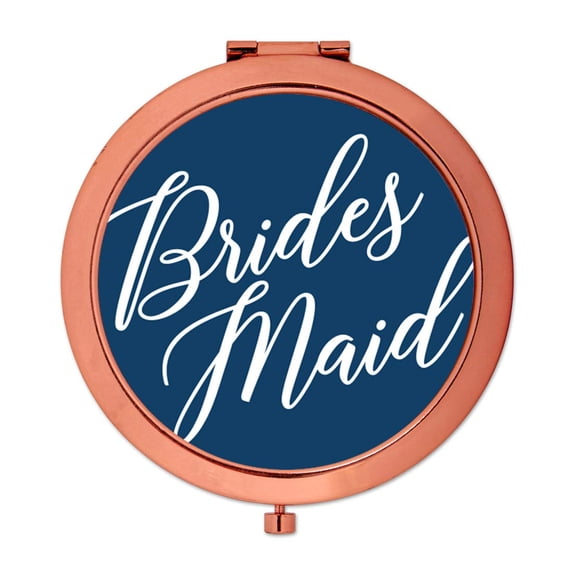 Koyal Wholesale Rose Gold Compact Mirror Bridesmaid Wedding Gift, Navy Blue, 1-Pack