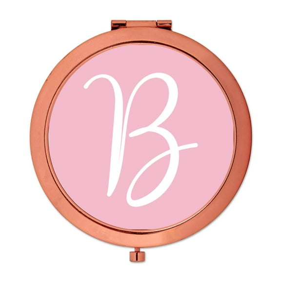 Koyal Wholesale Rose Gold Compact Mirror Bridesmaid's Wedding Gift, Blush Pink, Monogram Letter B, 1-Pack