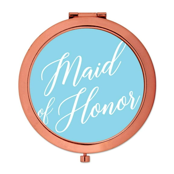 Koyal Wholesale Rose Gold Compact Mirror Maid of Honor Wedding Gift, Light Baby Blue, 1-Pack