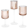 thumbnail image 1 of Koyal Wholesale Rose Gold Long Stem Glass Candle Holder, Set of 3, 1 of 5