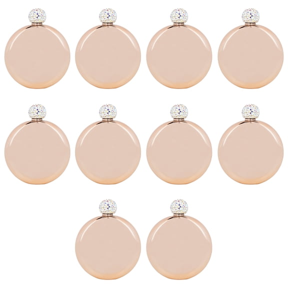 Koyal Wholesale Rose Gold Round Flasks with Rhinestone Lid for Bridesmaid, Bridesmaid Proposal, 10-Pack