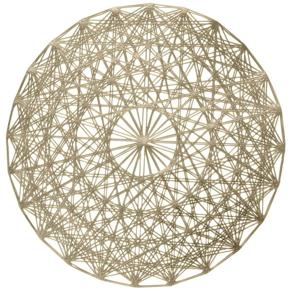 Koyal Wholesale Round 15" Laser Cut Gold Modern Geometric Vinyl Placemats, 12 Pack Set, Reusable Non-Slip, Waterproof