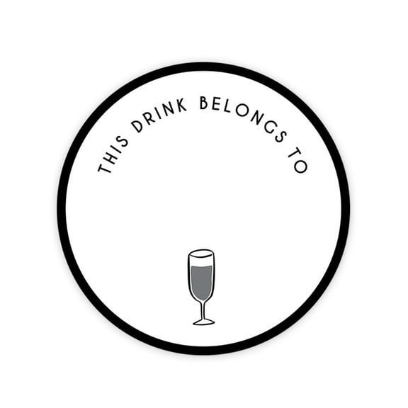 Koyal Wholesale Round Vinyl Drink Stickers, This Drink Belongs To, Single Wine Glass Design, Blank Drink Labels 80-Pack