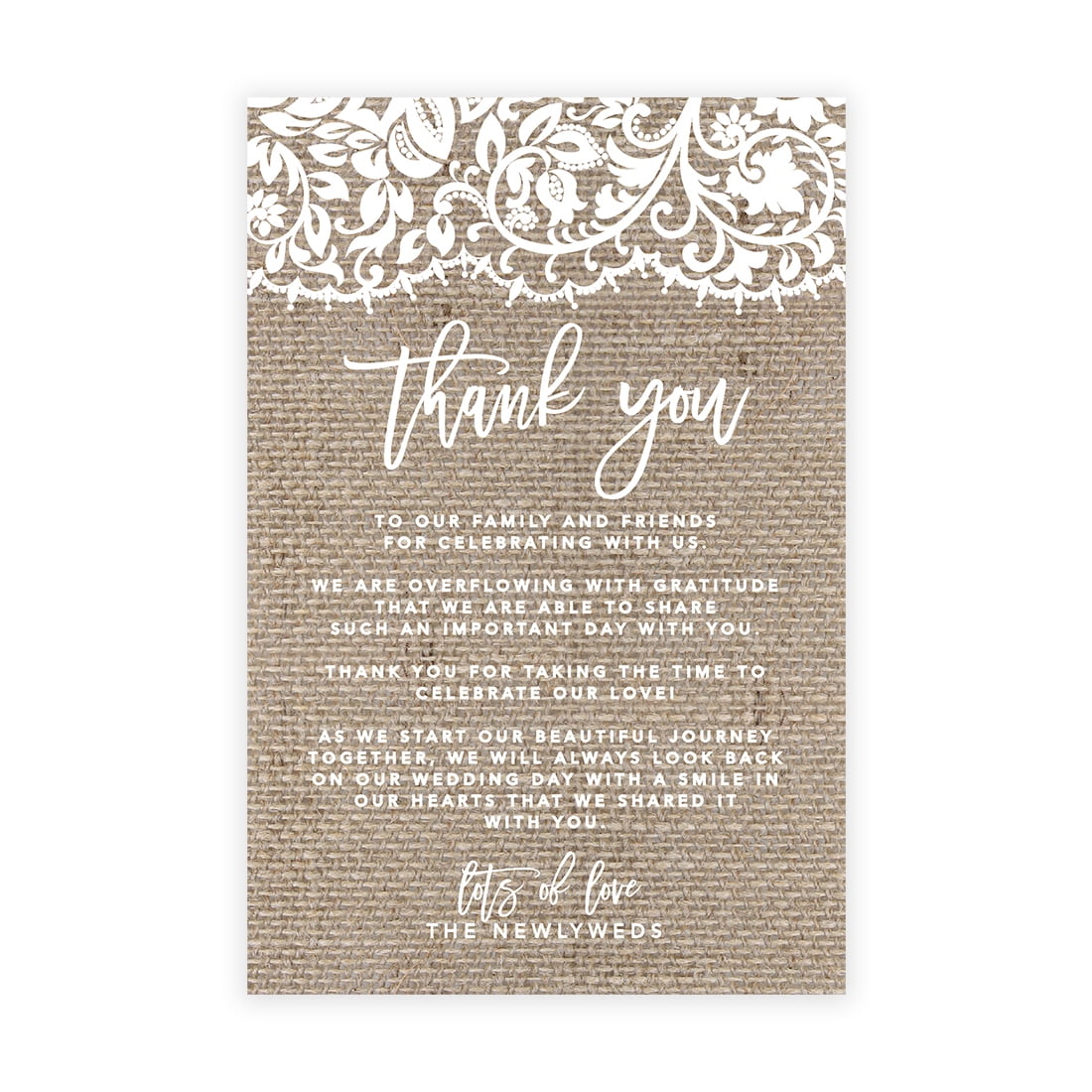 Koyal Wholesale Rustic Burlap and Lace Wedding Thank You Place Setting ...