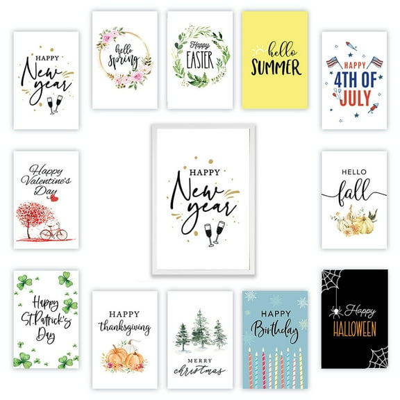 Koyal Wholesale Rustic Farmhouse Wall Decor Sign White Frame with 12 Seasonal Holiday Interchangeable Signs