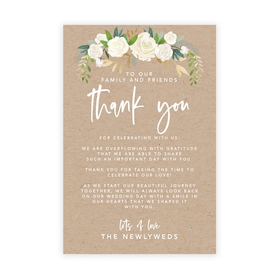 Koyal Wholesale Rustic Kraft Brown with Florals Wedding Thank You Place Setting Cards for Table Reception, 56-Pack