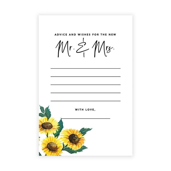 Koyal Wholesale Rustic Sunflower Wedding Advice & Well Wishes Guest Book Cards for Bride and Groom, 56 Pack
