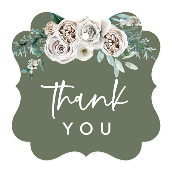 Koyal Wholesale Sage Green | Cream Floral Blossoms Fall Wedding, Fancy Frame Gift Tags, Thank You, 24-Pack