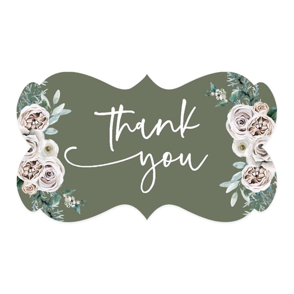 Koyal Wholesale Sage Green | Cream Floral Blossoms Fall Wedding, Fancy Frame Label Stickers, Thank You, 36-Pack
