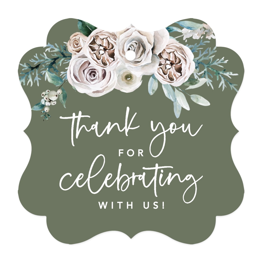 Koyal Wholesale Sage GreenCream Floral Blossoms Wedding, Fancy Frame Tags, Thank You for