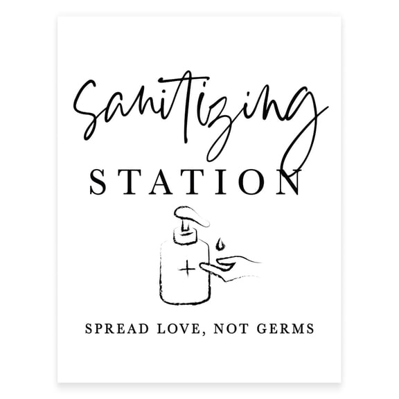 Koyal Wholesale Sanitizing Station, Spread Love Not Germs, Formal Black and White Print With Sanitizer Design, 1-Pk