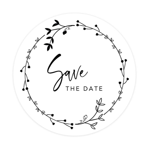 Koyal Wholesale Save The Date Round Sticker Labels, Cursive Black Foliage Frame Design, 2-Inch Wedding Envelope Seals, 120-Pack