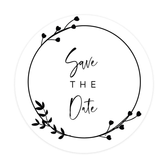 Koyal Wholesale Save The Date Round Sticker Labels, Cursive Minimal Round Frame Design, 2-Inch Wedding Envelope Seals, 120-Pack