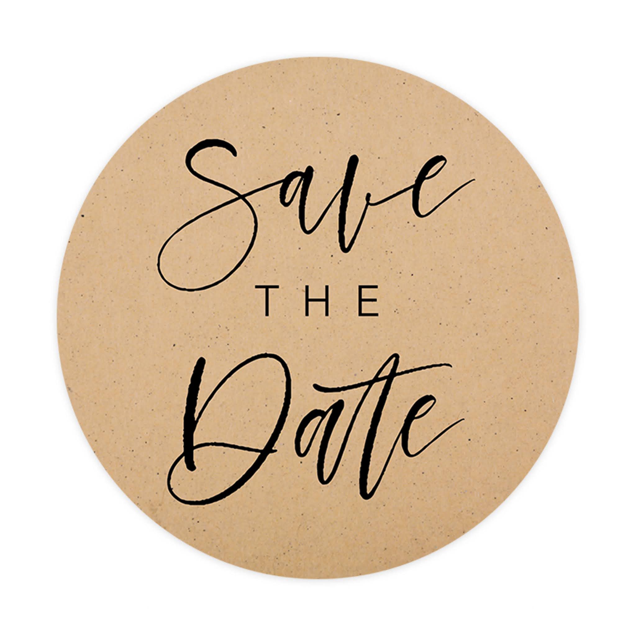 Koyal Wholesale Save The Date Sticker, Kraft Brown Modern Cursive Design, Save The Date Seals for Invitations, 120-Pack, White