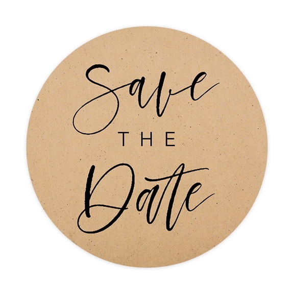 Koyal Wholesale Save The Date Round Sticker Labels, Kraft Brown Modern Cursive Design, 2-Inch Wedding Envelope Seals, 120-Pack