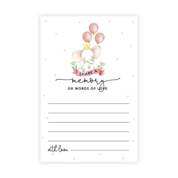 Koyal Wholesale Share a Memory Cards, Baby Girl Elephant with Balloons Cards for Baby Shower,  52-Pk