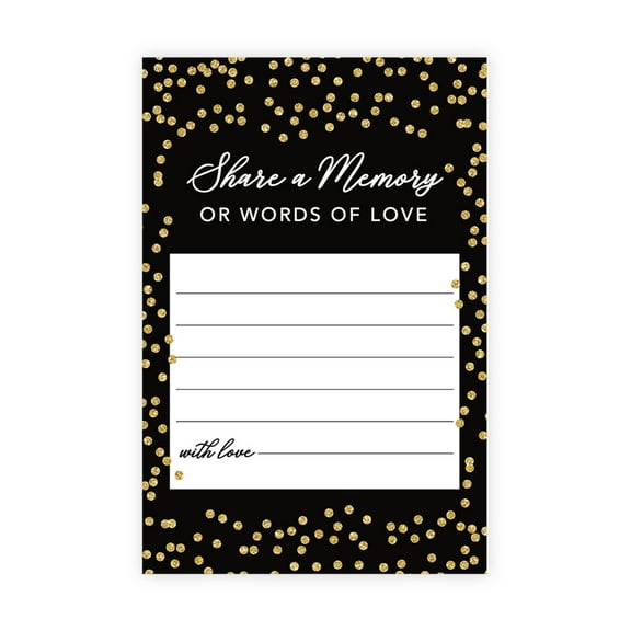 Koyal Wholesale Share a Memory Cards, Black and Gold Glitter Cards for Wedding, Life Memories, 4" x 6", 52-Pk