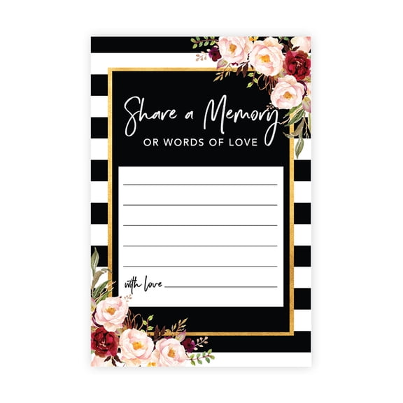 Koyal Wholesale Share a Memory Cards, Black and White Striped Florals Cards for Wedding, 4" x 6", 52-Pk