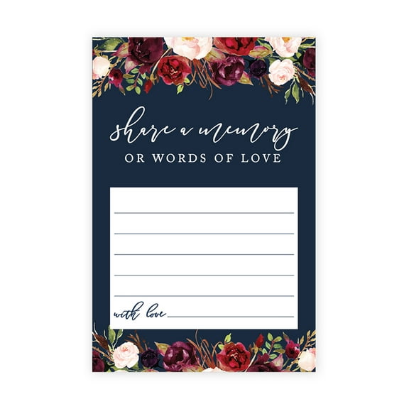 Koyal Wholesale Share a Memory Cards, Navy Blue Marsala Florals Cards for Wedding, Life Memories, 4" x 6", 52-Pk