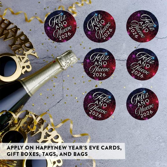 Koyal Wholesale Shimmer Tiles Feliz Ao Nuevo Chocolate Drop Labels, Spanish NYE 20xx, 240 Pack