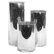 Koyal Wholesale Set of 3 Silver Antique Glass Cylinder Vases for Wedding Decor