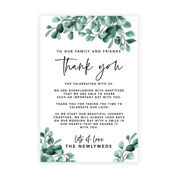 Koyal Wholesale Silver Dollar Eucalyptus Wedding Thank You Place Setting Cards for Table Reception, 56-Pack
