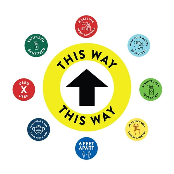 Koyal Wholesale Social Distancing Directional Arrow This Way, Yellow/White Floor Stickers, Business Signage 50 Labels