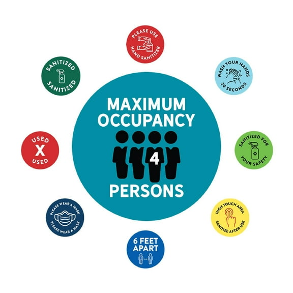 Koyal Wholesale Social Distancing Maximum Occupancy 4 Persons Business Signs, 50 Labels Vinyl Sticker Decals