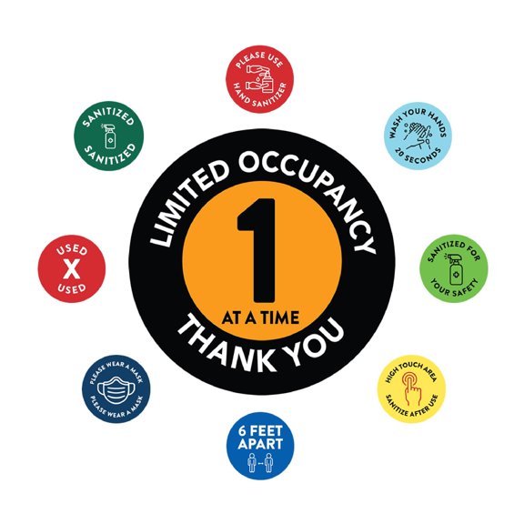 Koyal Wholesale Social Distancing Maximum Occupancy Limited Occupancy 1 At A Time Business Signs, 50 Labels Vinyl Decal