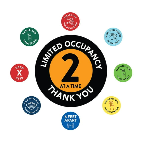 Koyal Wholesale Social Distancing Maximum Occupancy Limited Occupancy 2 At A Time Business Signs, 50 Labels Vinyl Decal