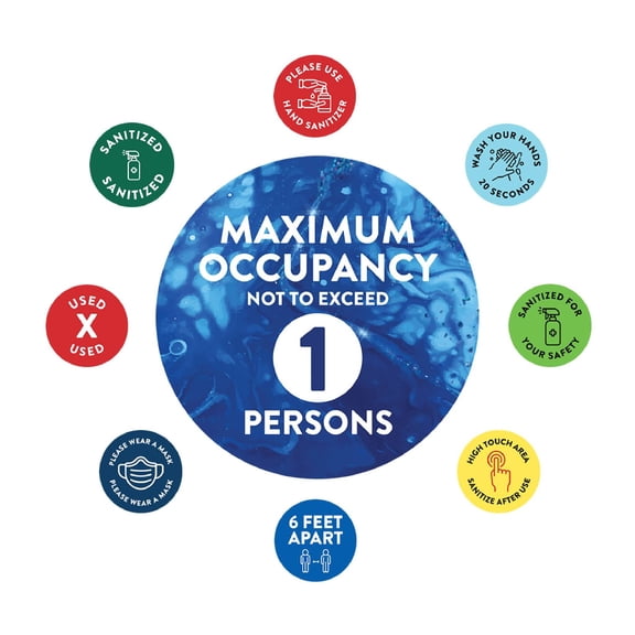 Koyal Wholesale Social Distancing Maximum Occupancy Not To Exceed 1 Persons Business Signs, 50 Labels Vinyl Decals