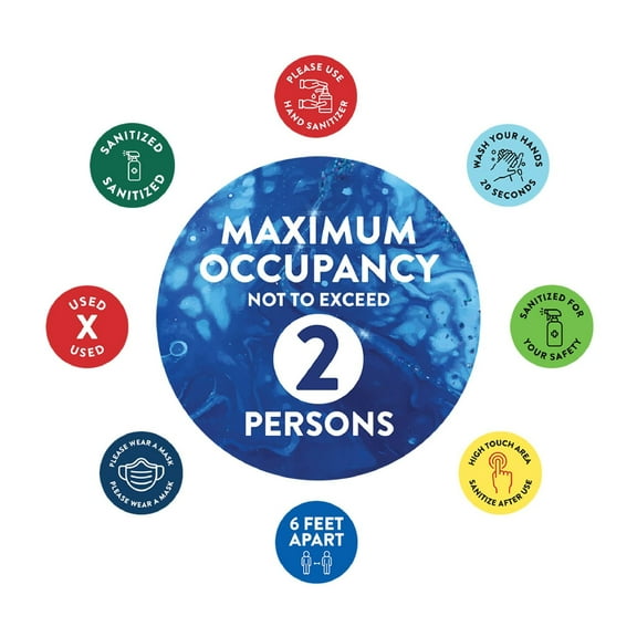 Koyal Wholesale Social Distancing Maximum Occupancy Not To Exceed 2 Persons Business Signs, 50 Labels Vinyl Decals