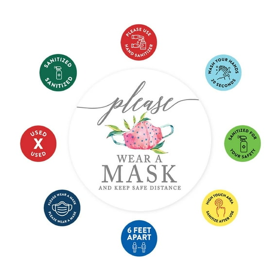 Koyal Wholesale Social Distancing Please Wear A Mask And Keep Safe Distance Business Signs, 50 Labels, Vinyl Decals