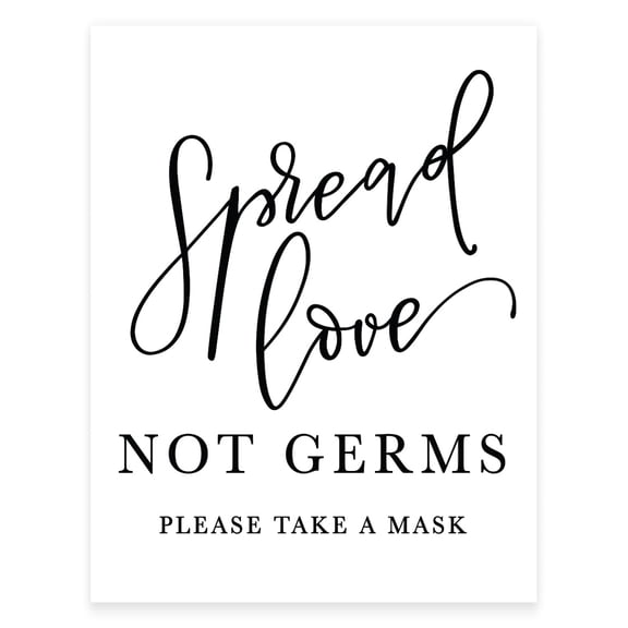 Koyal Wholesale Spread Love Not Germs Please Take A Mask, Formal Black and White Print Table Sign, 1-Pack