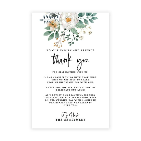 Koyal Wholesale Spring Greenery Florals Wedding Thank You Place Setting Cards for Table Reception, 56-Pack