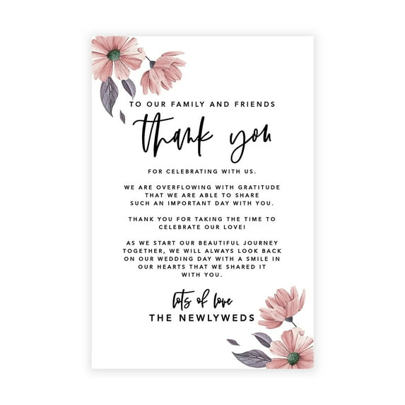 Koyal Wholesale Spring Mauve Daisies Wedding Thank You Place Setting Cards for Table Reception, Dinner Plates, 56-Pack