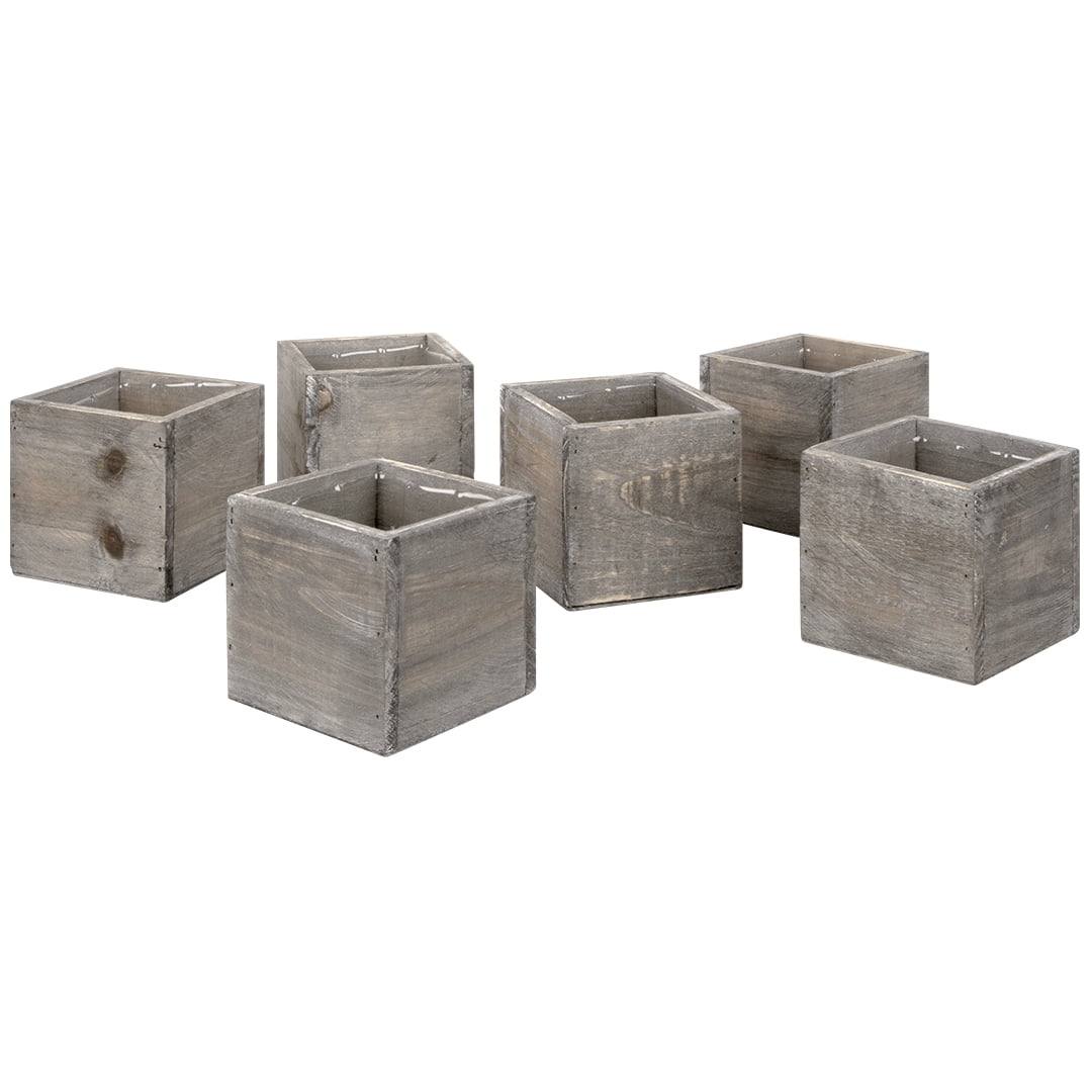 Rustic Gray 6" Square Wooden Table Vase for Floral Decor