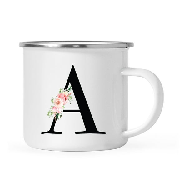 Koyal Wholesale Stainless Steel Campfire Coffee Mug, Blush Floral Monogram, Letter A