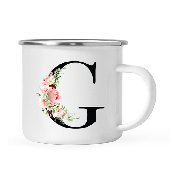 Koyal Wholesale Stainless Steel Campfire Coffee Mug, Blush Floral Monogram, Letter G