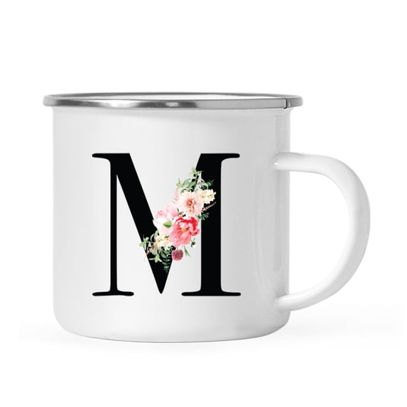 Koyal Wholesale Stainless Steel Campfire Coffee Mug, Blush Floral Monogram, Letter M