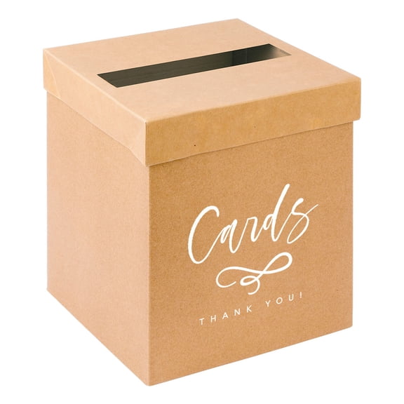 Koyal Wholesale Sturdy Rustic Card Box for Wedding Natural Kraft with White Text Thank You 10x10x10 Inches