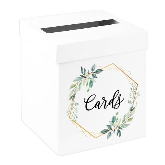Koyal Wholesale Sturdy White Wedding Day Card Box Geometric Greenery Wedding Gift Box for Cards 10x10x10 Inches