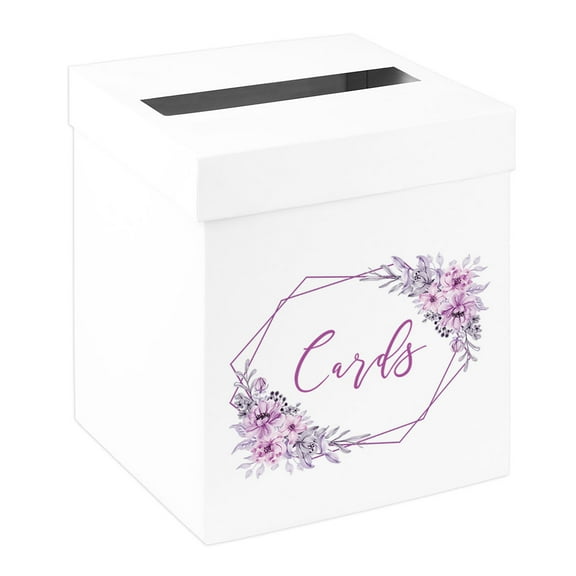 Koyal Wholesale Sturdy White Wedding Day Card Box Geometric with Lavender Florals Wedding Gift Boxes for Cards